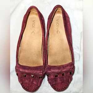 Vionic Women's Orthaheel Thera Burgundy Wine Suede Flat Loafers Shoes Size 7.5